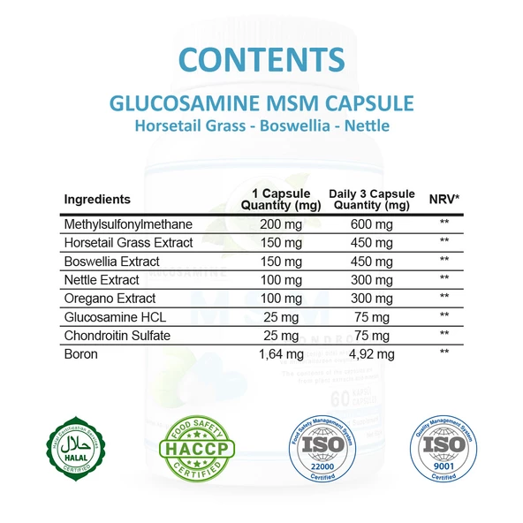 Glucosamine Msm Kapsül (GLUCOSAMİNE CHONDROİTİN MSM CAPSULE)  60 Adet - Resim 2
