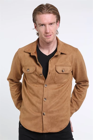 İntersivin Unisex Taba Cepli Normal Kalıp Sevgili Ceket Gömlekleri - 2