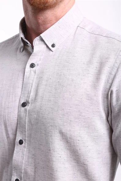 İntersivin Erkek Düz Gri %100 Pamuklu Slim Fit Gömlek - 6