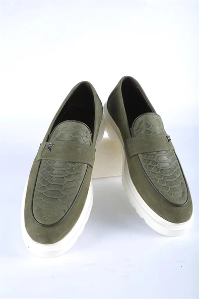 İntersivin Erkek %100 Deri Beyaz Taban Haki Ayakkabı - Resim 5