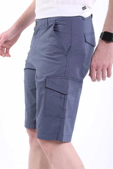 İntersivin Erkek Kargo Cepli Pamuklu Likralı İndigo Kapri-Şort - Resim 4