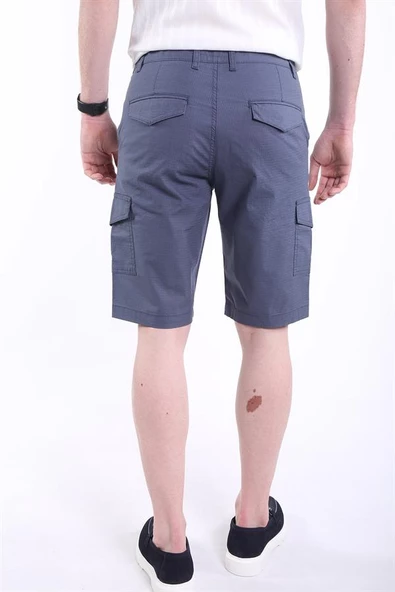 İntersivin Erkek Kargo Cepli Pamuklu Likralı İndigo Kapri-Şort - Resim 5