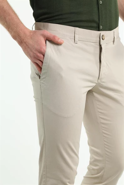 İntersivin Erkek Yazlık Terletmeyen Hafif Kumaş Bej Slim Fit Pantolon - 7