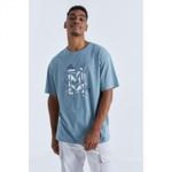 Tommy Life Mint Yeşili Büyük Baskılı O Yaka Erkek Oversize T-shirt - 88092 T12ER-88092 - 5