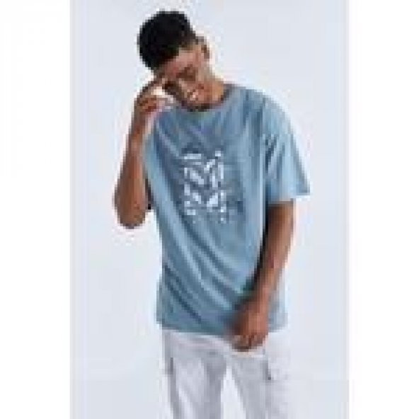 Tommy Life Mint Yeşili Büyük Baskılı O Yaka Erkek Oversize T-shirt - 88092 T12ER-88092