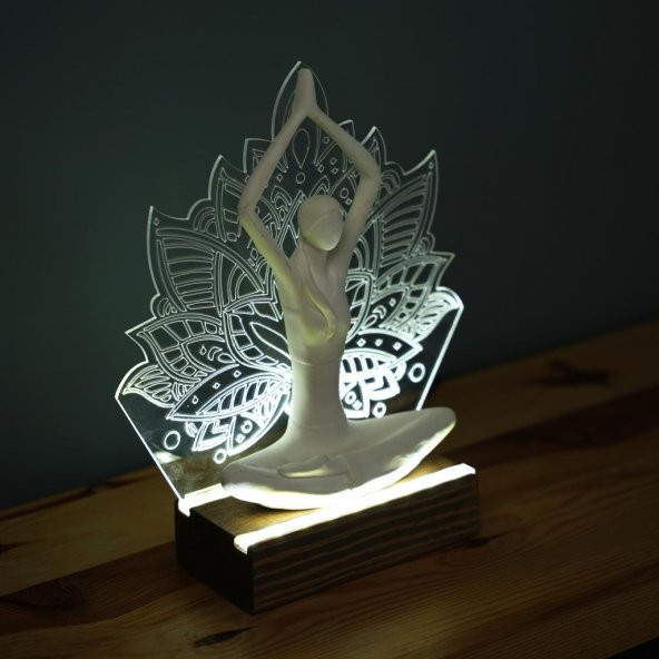 Veraart Işıklı Kişiselleştirilebilir Lotus Çiçeği Yoga Yapan Kadın Biblo Gece Lambası Dekoratif Obje