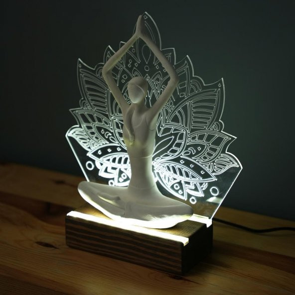 Veraart Işıklı Kişiselleştirilebilir Lotus Çiçeği Yoga Yapan Kadın Biblo Gece Lambası Dekoratif Obje - 3
