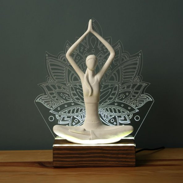Veraart Işıklı Kişiselleştirilebilir Lotus Çiçeği Yoga Yapan Kadın Biblo Gece Lambası Dekoratif Obje - 4