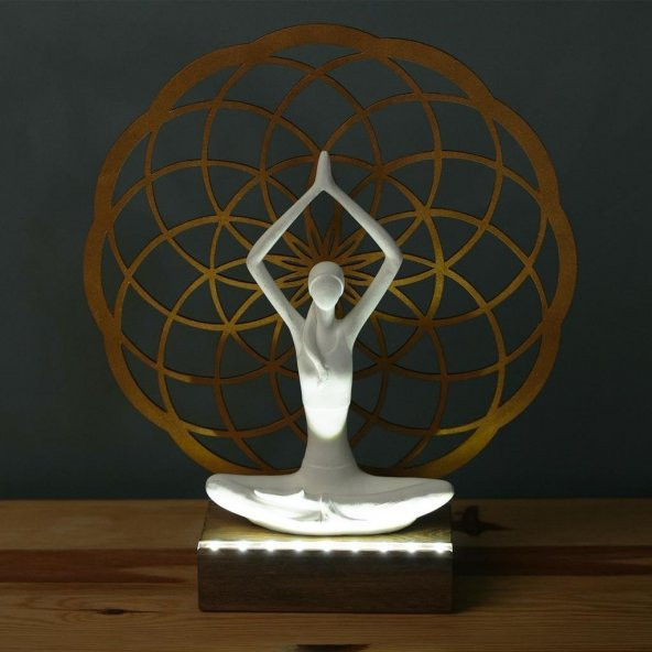 Veraart Işıklı Kişiselleştirilebilir Torus Yoga Yapan Kadın Biblo Gece Lambası Dekoratif Obje  Gold