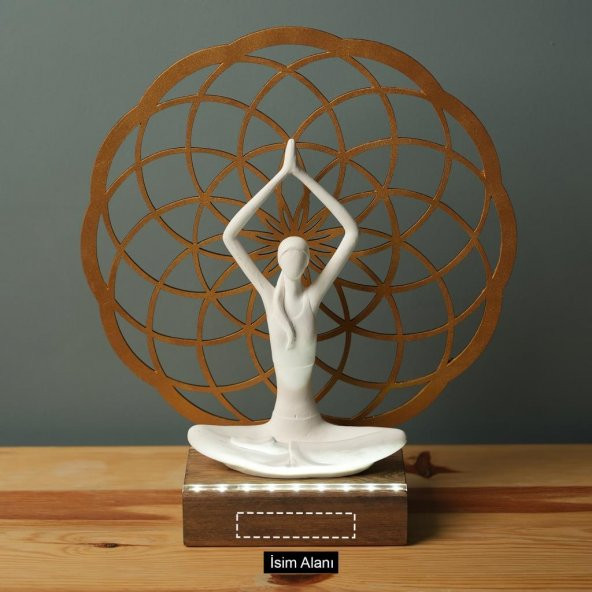 Veraart Işıklı Kişiselleştirilebilir Torus Yoga Yapan Kadın Biblo Gece Lambası Dekoratif Obje  Gold - 3