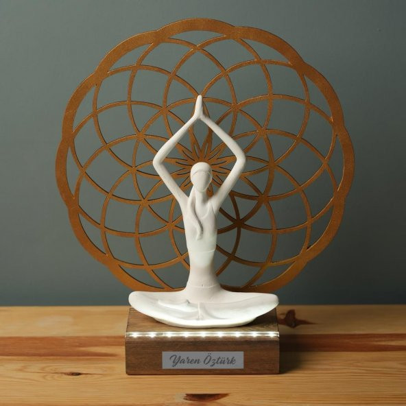 Veraart Işıklı Kişiselleştirilebilir Torus Yoga Yapan Kadın Biblo Gece Lambası Dekoratif Obje  Gold - 7
