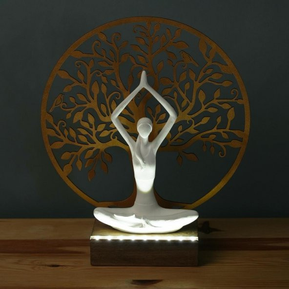 Veraart Işıklı Kişiselleştirilebilir Hayat Ağacı Yoga Yapan Kadın Biblo Gece Lambası Dekoratif Obje Gold