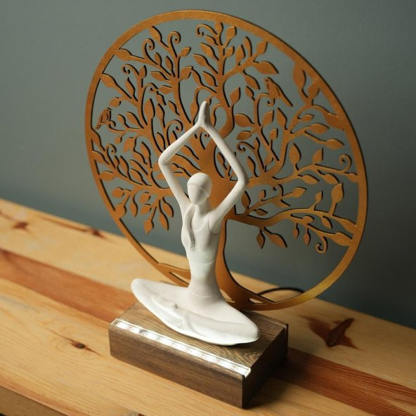 Veraart Işıklı Kişiselleştirilebilir Hayat Ağacı Yoga Yapan Kadın Biblo Gece Lambası Dekoratif Obje Gold - 6
