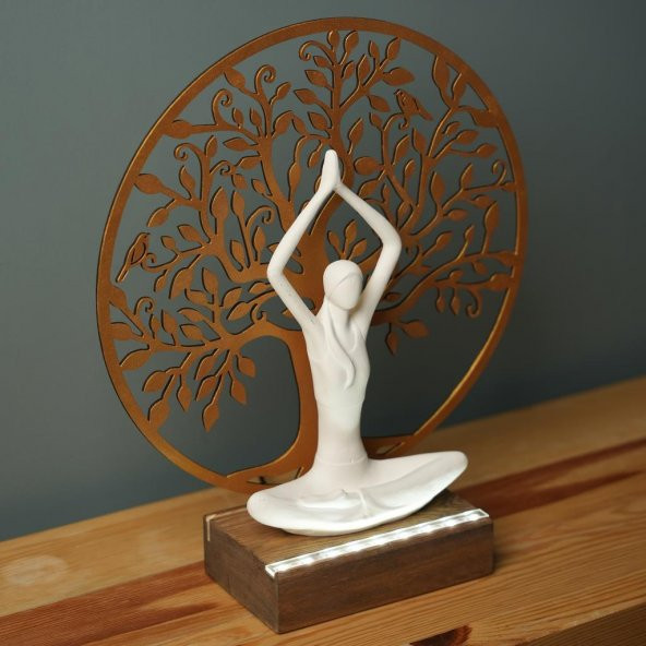 Veraart Işıklı Kişiselleştirilebilir Hayat Ağacı Yoga Yapan Kadın Biblo Gece Lambası Dekoratif Obje Gold - 7