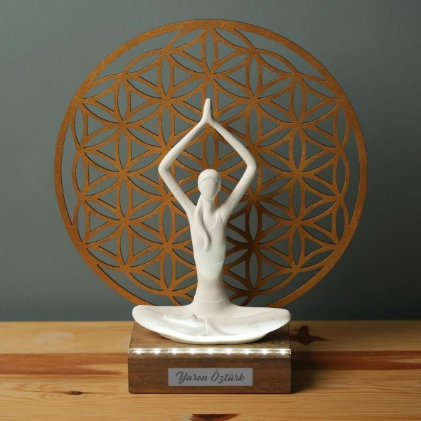 Veraart Işıklı Kişiselleştirilebilir Yaşam Çiçeği Yoga Yapan Kadın Biblo Gece Lambası Dekoratif Obje Gold - 2