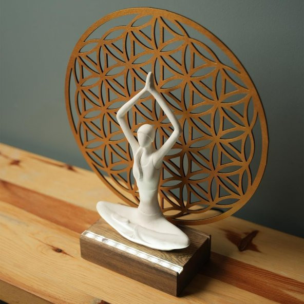 Veraart Işıklı Kişiselleştirilebilir Yaşam Çiçeği Yoga Yapan Kadın Biblo Gece Lambası Dekoratif Obje Gold - 4