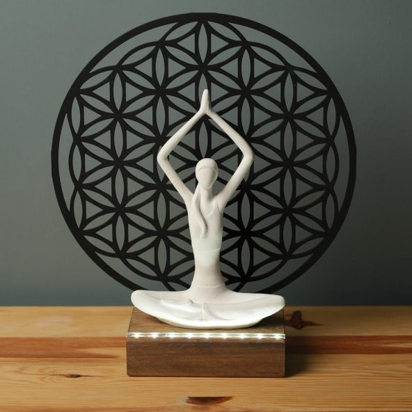 Veraart Işıklı Kişiselleştirilebilir Yaşam Çiçeği Yoga Yapan Kadın Biblo Gece Lambası  Dekoratif Obje Siyah - 3