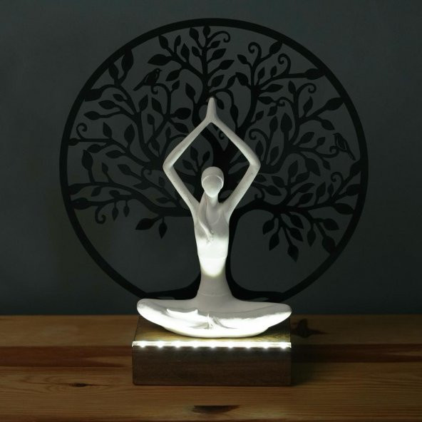 Veraart Işıklı Kişiselleştirilebilir Hayat Ağacı Yoga Yapan Kadın Biblo Gece Lambası Dekoratif Obje Siyah