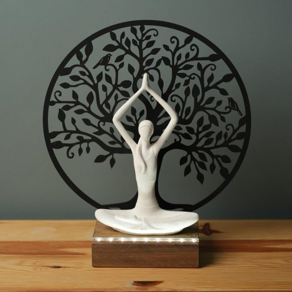 Veraart Işıklı Kişiselleştirilebilir Hayat Ağacı Yoga Yapan Kadın Biblo Gece Lambası Dekoratif Obje Siyah - 2