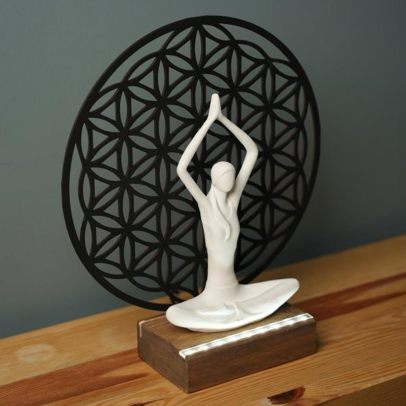 Veraart Işıklı Kişiselleştirilebilir Yaşam Çiçeği Yoga Yapan Kadın Biblo Gece Lambası  Dekoratif Obje Siyah - 7