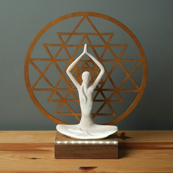 Veraart Işıklı Kişiselleştirilebilir Sri Yanta Yoga Yapan Kadın Biblo Gece Lambası Dekoratif Obje Gold - 2