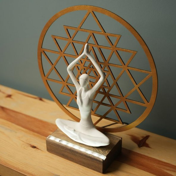 Veraart Işıklı Kişiselleştirilebilir Sri Yanta Yoga Yapan Kadın Biblo Gece Lambası Dekoratif Obje Gold - 3
