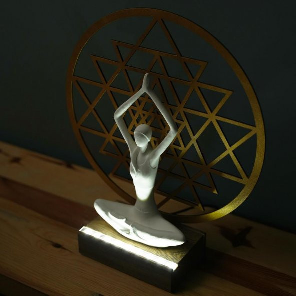 Veraart Işıklı Kişiselleştirilebilir Sri Yanta Yoga Yapan Kadın Biblo Gece Lambası Dekoratif Obje Gold - 4