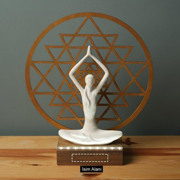 Veraart Işıklı Kişiselleştirilebilir Sri Yanta Yoga Yapan Kadın Biblo Gece Lambası Dekoratif Obje Gold - 5