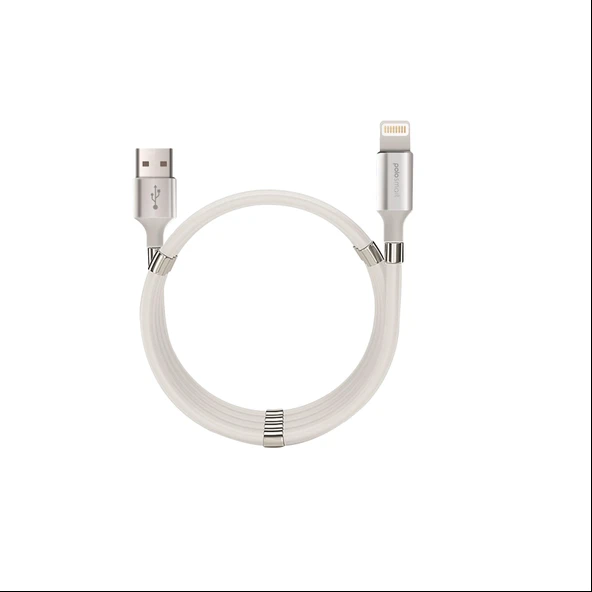 Polosmart PSM66 Mıknatıslı Sarmal Şarj ve Data Kablosu 1 Metre Beyaz