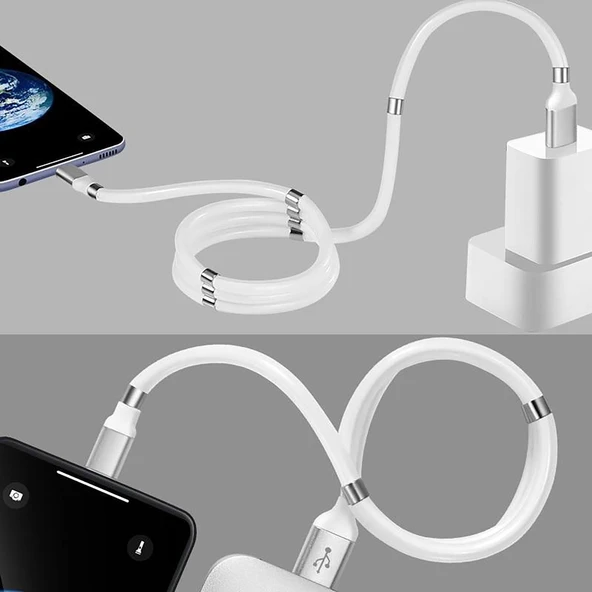 Polosmart PSM66 Mıknatıslı Sarmal Şarj ve Data Kablosu 1 Metre Beyaz - 3