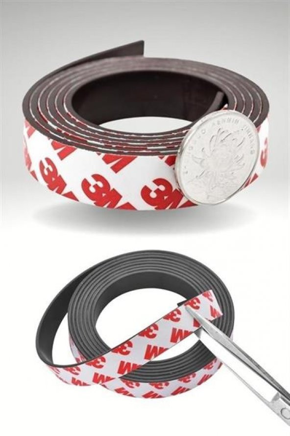 Yapışkanlı Şerit Mıknatıs Magnet Kes Kullan Güçlü Sağlam Rulo Çıkarılması Kolay Siyah 2cm x 1 mt - 8