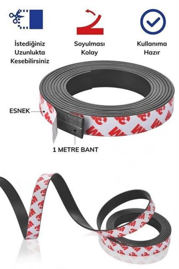 Yapışkanlı Şerit Mıknatıs Magnet Kes Kullan Güçlü Sağlam Rulo Çıkarılması Kolay Siyah 2cm x 1 mt - 9