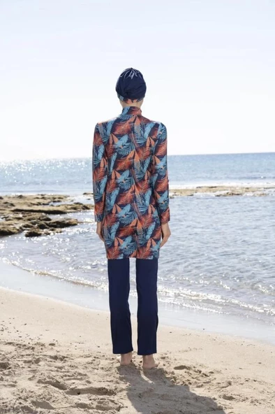 ESTİVA 23910 Lacivert Dijital Desenli Tam Boy Lycralı Tesettür Mayo - Resim 6