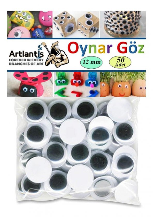 Oynar Göz Siyah 12 mm 50 li 1 Paket Oynayan Göz 8mm Hobi Tasarım Anasınıfı Kreş Etkinlik Elişi