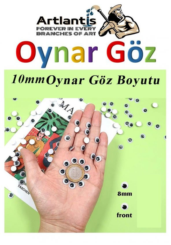 Oynar Göz Siyah 12 mm 50 li 1 Paket Oynayan Göz 8mm Hobi Tasarım Anasınıfı Kreş Etkinlik Elişi - 6