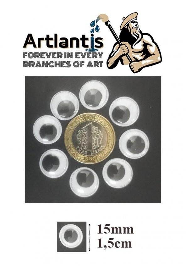 Oynar Göz Siyah 15 mm 150 li 1 Paket Oynayan Göz 15mm Hobi Tasarım Anasınıfı Kreş Etkinlik Elişi - 6