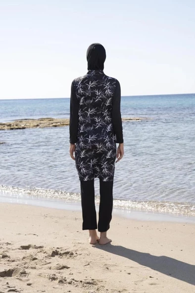 Estiva 23934 Siyah Lycra Jileli Dokuma Tesettür Mayo - Resim 6