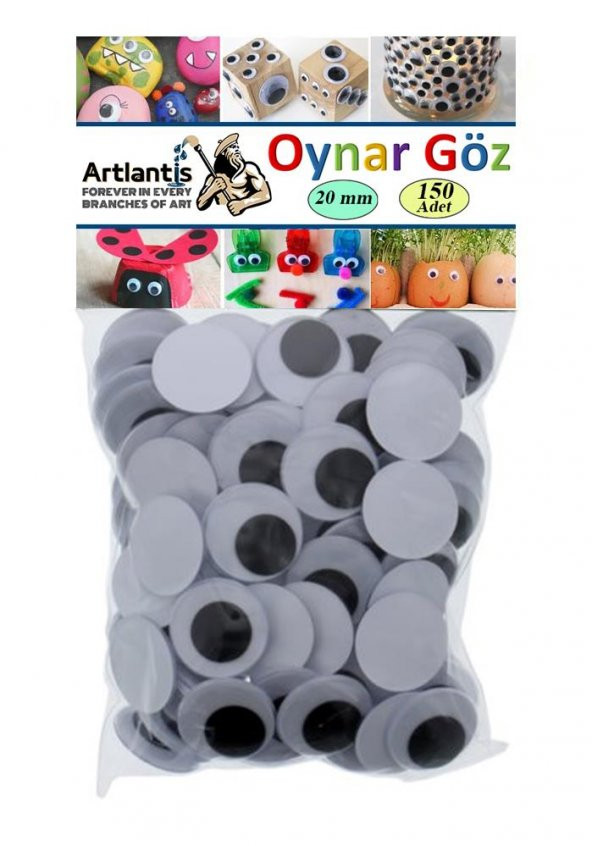 Oynar Göz Siyah 20 mm 150 li 1 Paket Oynayan Göz 20mm Hobi Tasarım Anasınıfı Kreş Etkinlik Elişi