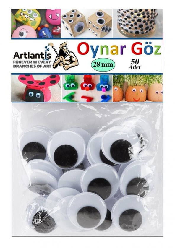 Oynar Göz Siyah 28 mm 50 li 1 Paket Oynayan Göz 28mm Hobi Tasarım Anasınıfı Kreş Etkinlik Elişi