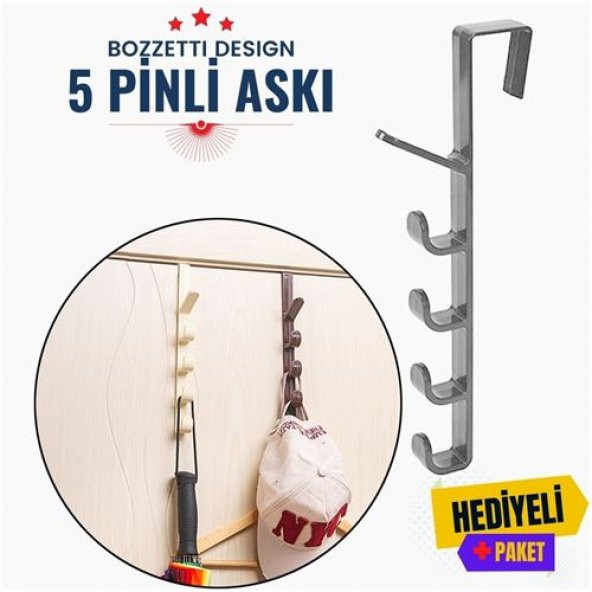 ACY GLOBAL 12+2 Adet Bozzetti 5 Sıralı Kapı Arkası Askı Koyu Gri 716300