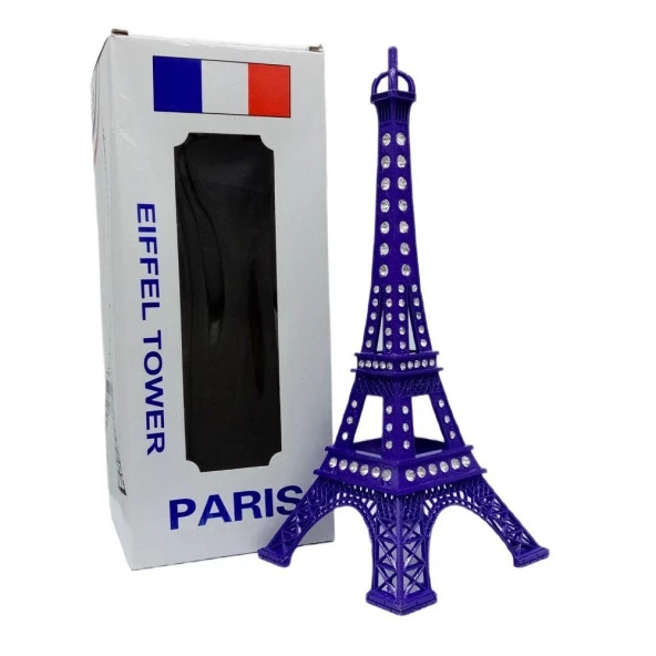 Metal Paris Eyfel Kulesi Mor Kristal Taşlı 25cm