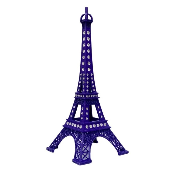 Metal Paris Eyfel Kulesi Mor Kristal Taşlı 25cm - 5