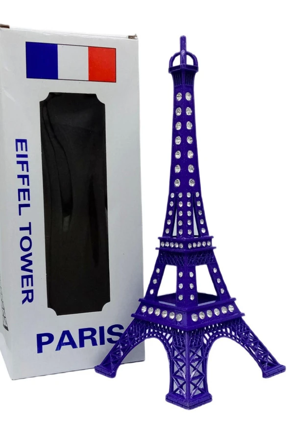 Metal Paris Eyfel Kulesi Mor Kristal Taşlı 25cm - 6