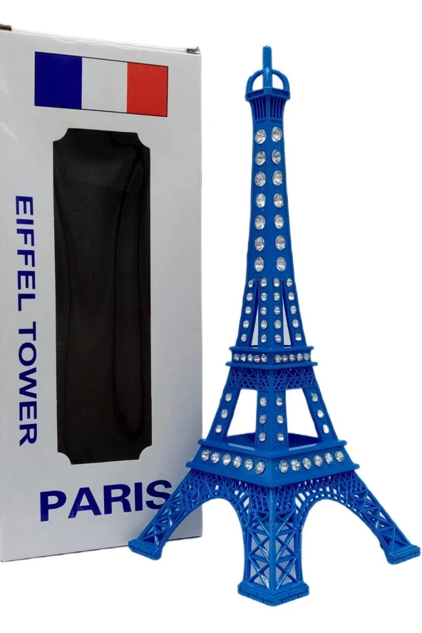 Metal Paris Eyfel Kulesi Mavi Kristal Taşlı 25cm - Resim 6