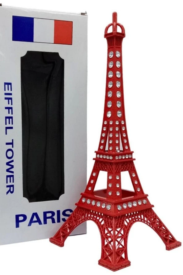Metal Paris Eyfel Kulesi Kırmızı Kristal Taşlı 25cm - Resim 6