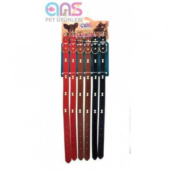 ANS 3890 Kemikli Deri Köpek Tasması 35cm