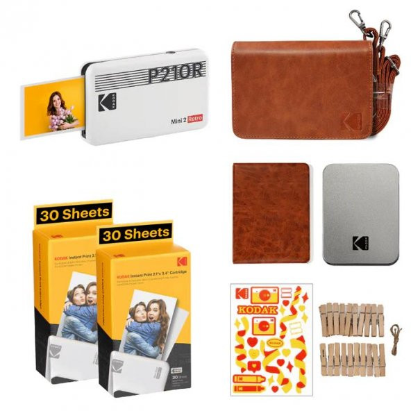 Kodak Mini 2 Retro - Taşınabilir Fotoğraf Yazıcısı + BUNDLE ( Beyaz )