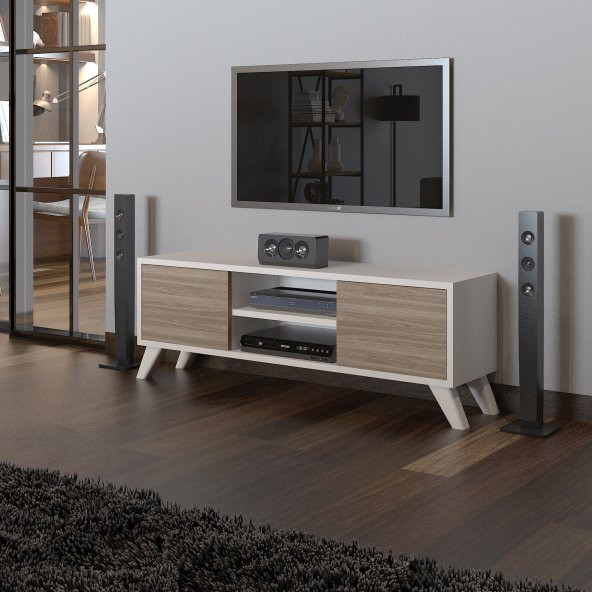 Irmak Mobilya  Televizyon Sehpası Tv ünitesi Cordoba Beyazi mini tv sehpası ceviz meşe