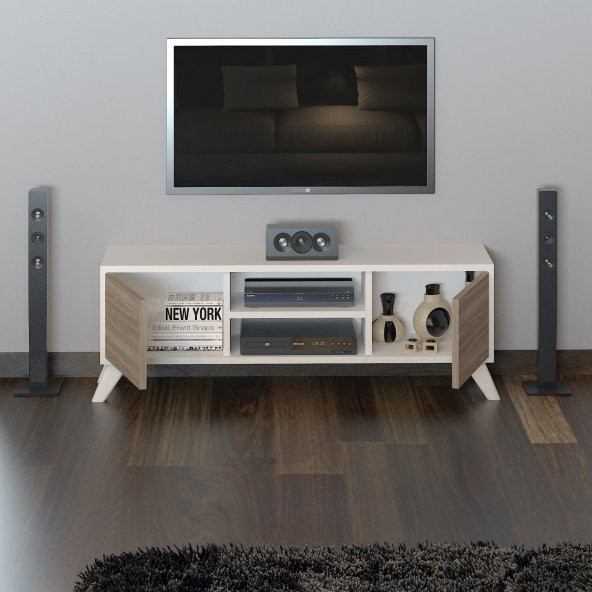 Irmak Mobilya  Televizyon Sehpası Tv ünitesi Cordoba Beyazi mini tv sehpası ceviz meşe - 2