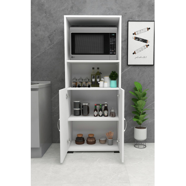 Fırın dolabı 2 Kapaklı Bölmeli Mikrodalga Fırın Dolabı , Çok Amaçlı Mini Fırın Mutfak Dolabı - 3